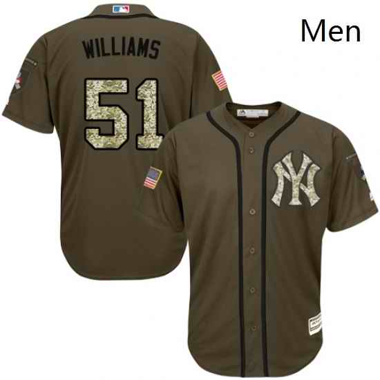 Mens Majestic New York Yankees 51 Bernie Williams Replica Green Salute to Service MLB Jersey